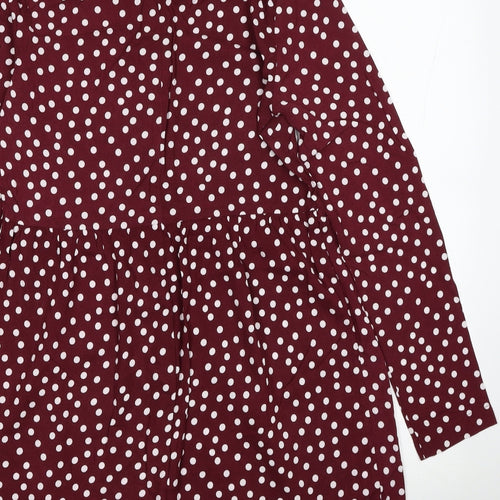 Primark Womens Red Polka Dot Viscose Shirt Dress Size 4 Collared Pullover