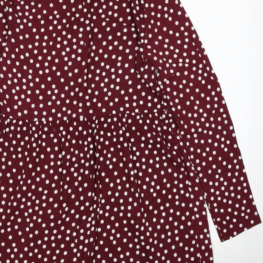 Primark Womens Red Polka Dot Viscose Shirt Dress Size 4 Collared Pullover