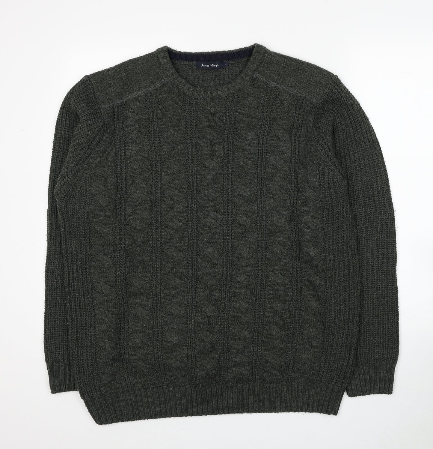 James Pringle Mens Green Round Neck Acrylic Pullover Jumper Size L