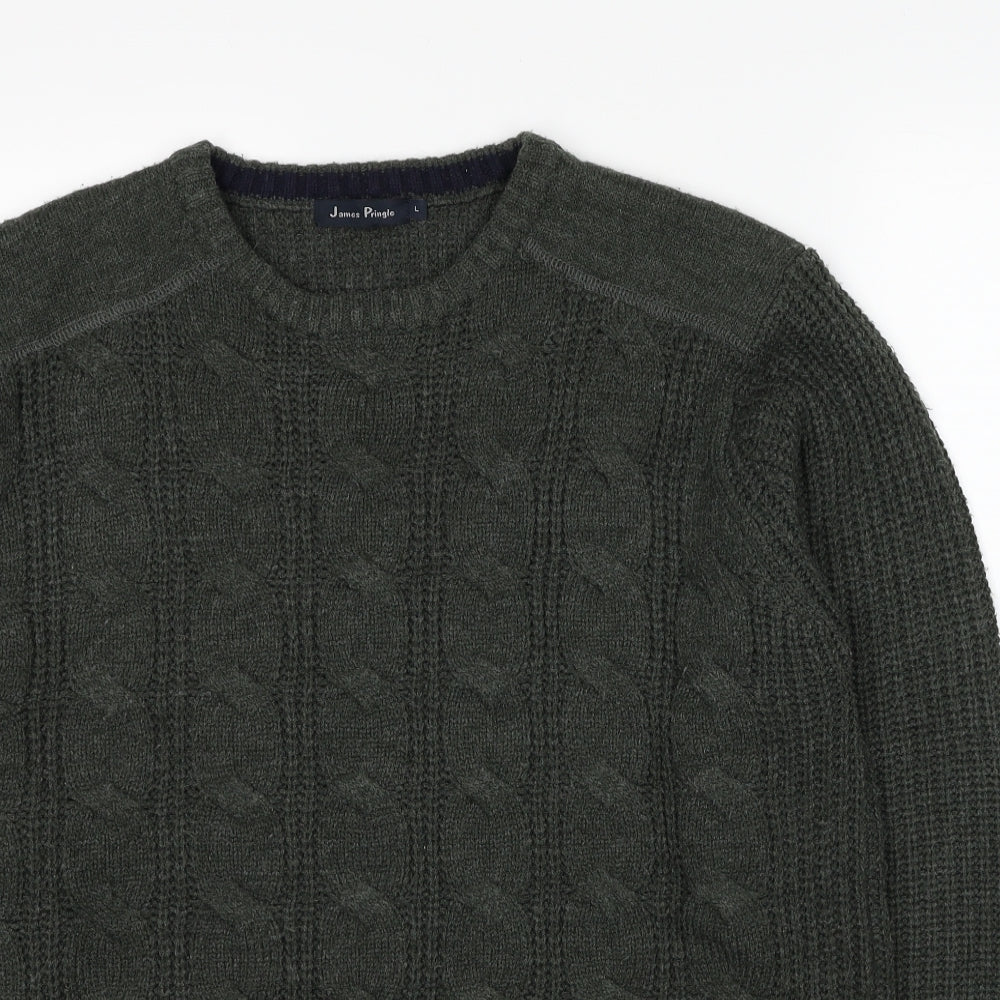 James Pringle Mens Green Round Neck Acrylic Pullover Jumper Size L