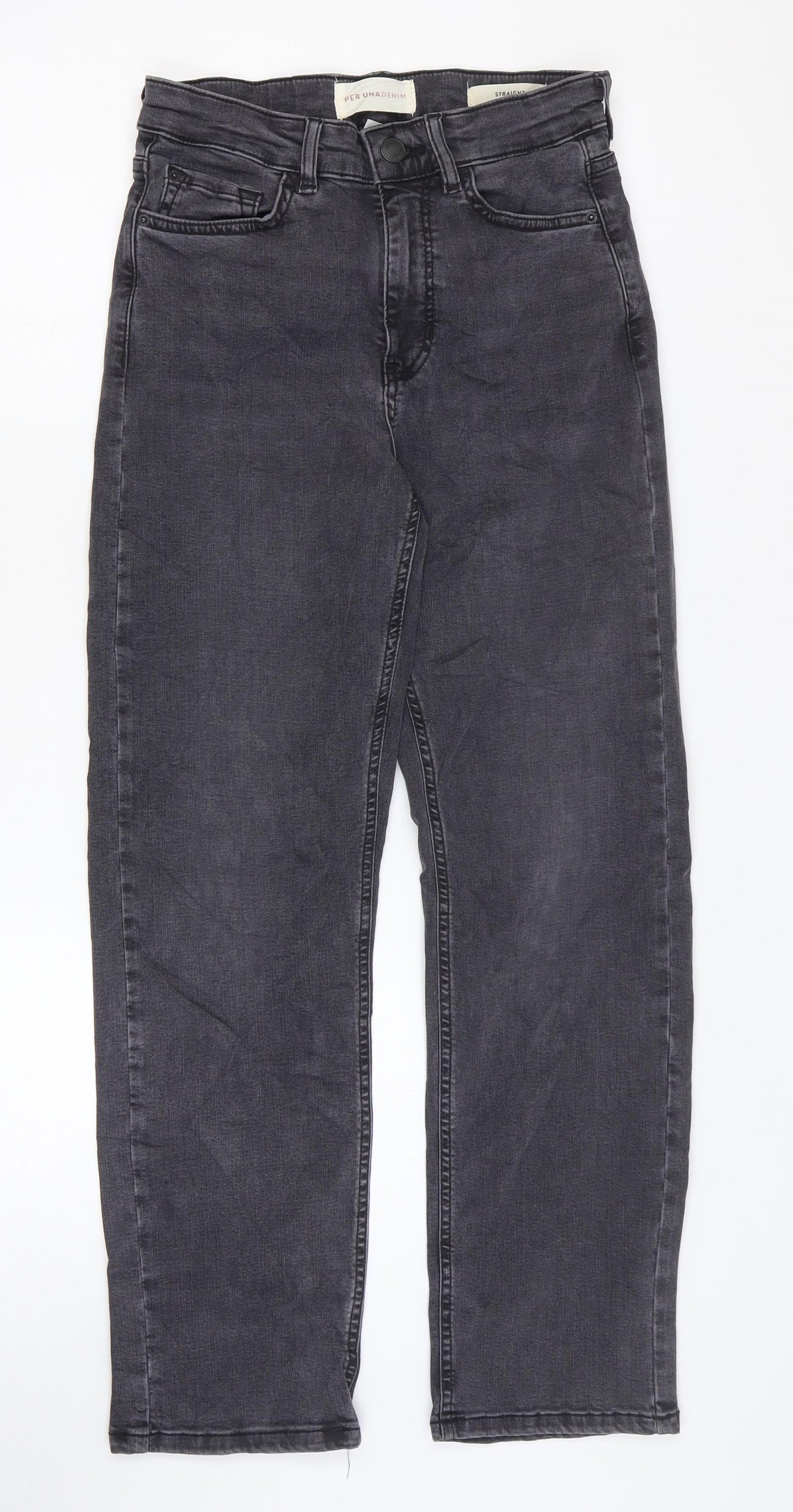Marks and Spencer Womens Grey Cotton Straight Jeans Size 8 L27 in Regular Zip