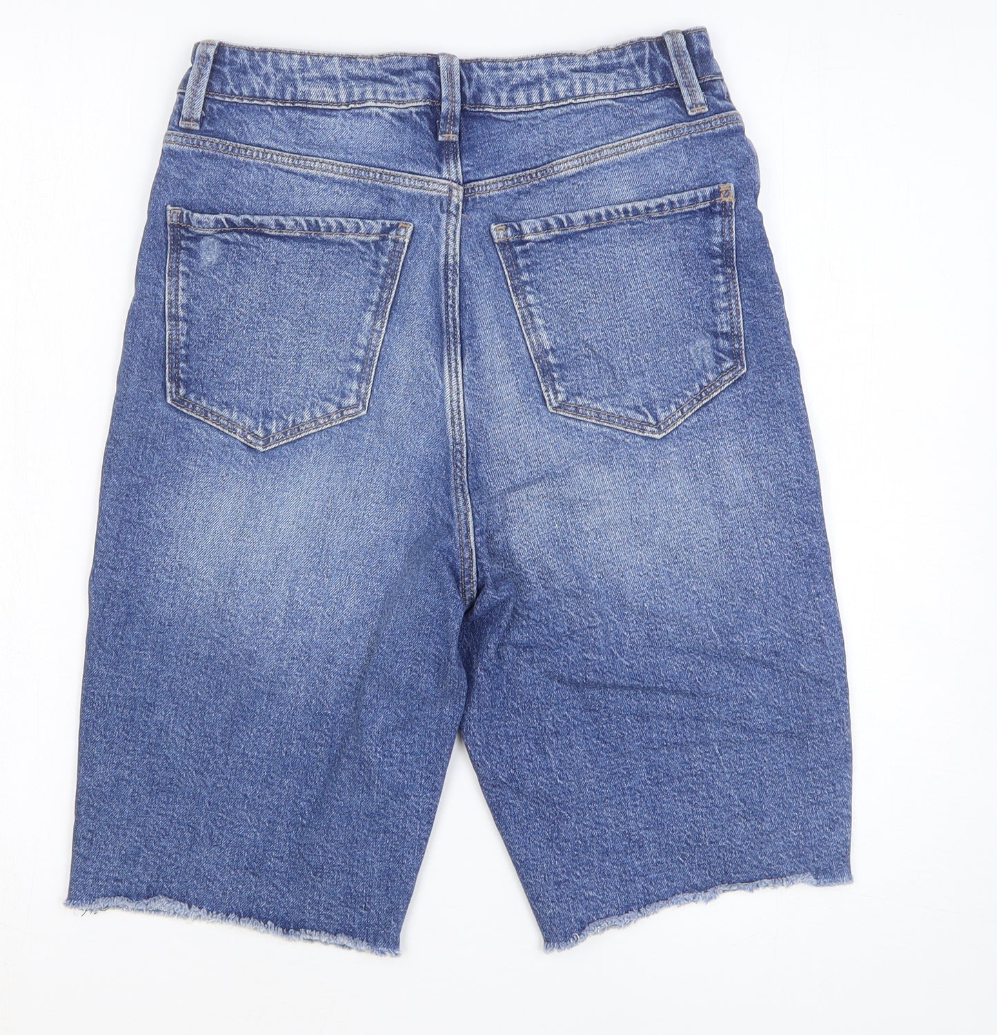 Marks and Spencer Womens Blue Cotton Cut-Off Shorts Size 8 L10 in Regular Zip