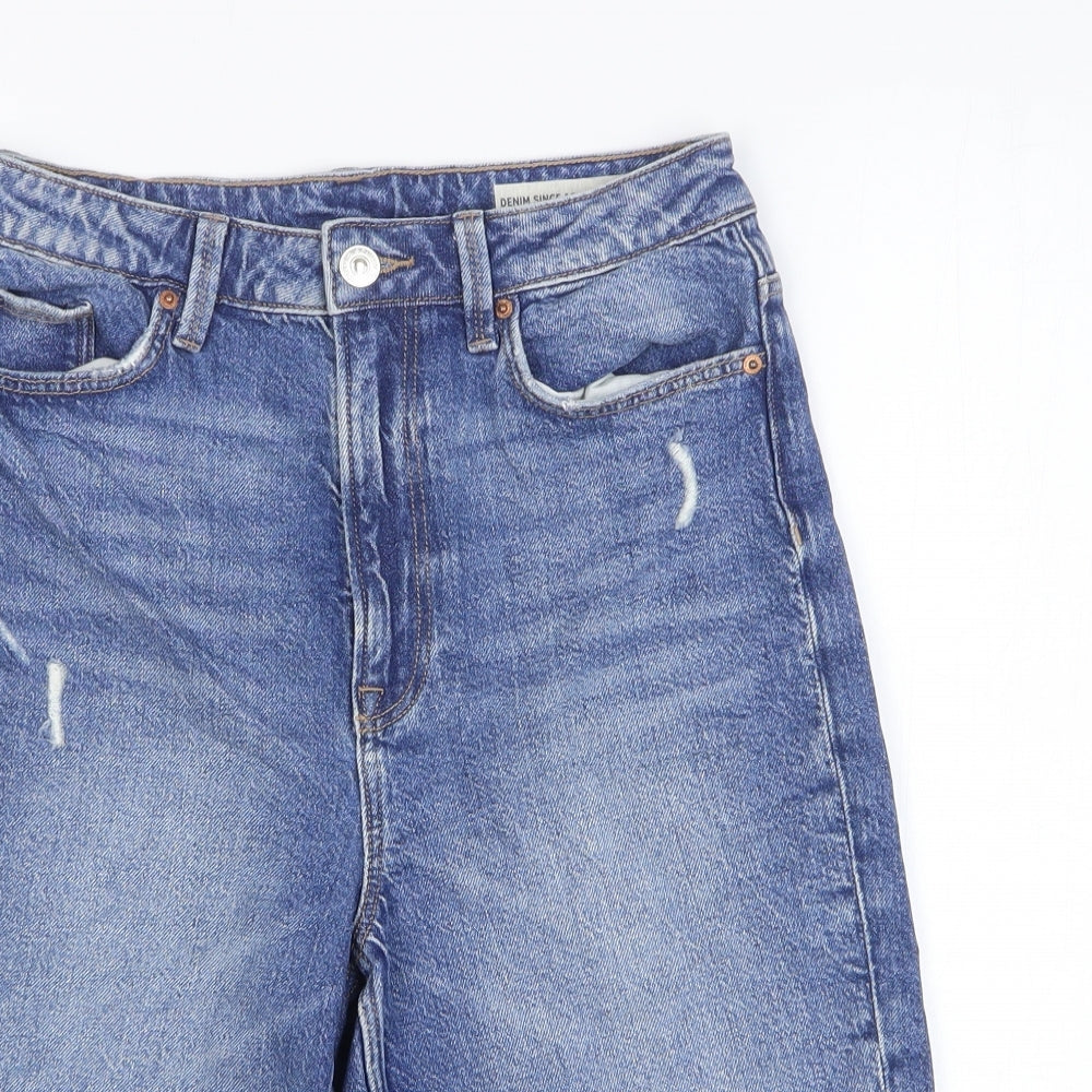 Marks and Spencer Womens Blue Cotton Cut-Off Shorts Size 8 L10 in Regular Zip