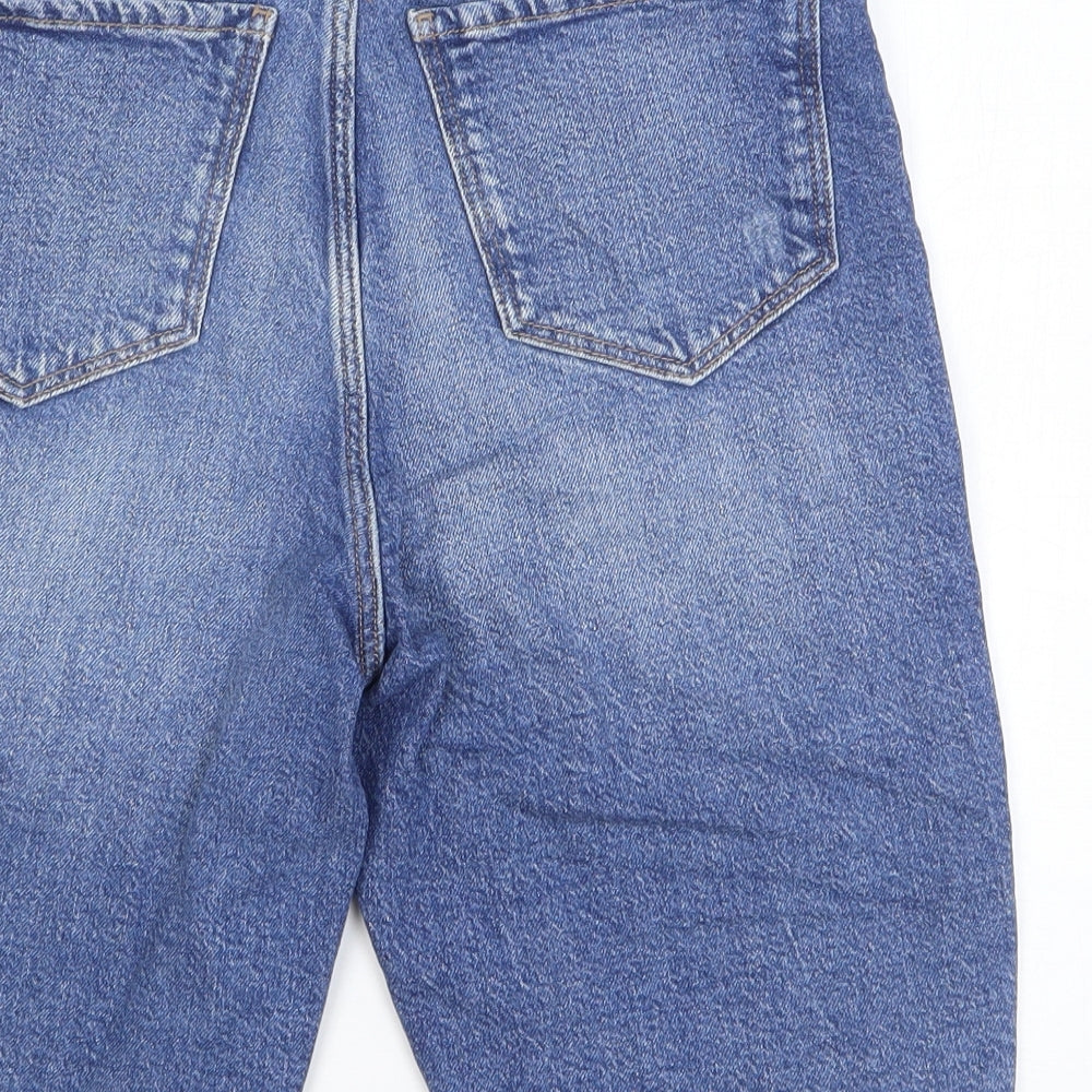 Marks and Spencer Womens Blue Cotton Cut-Off Shorts Size 8 L10 in Regular Zip