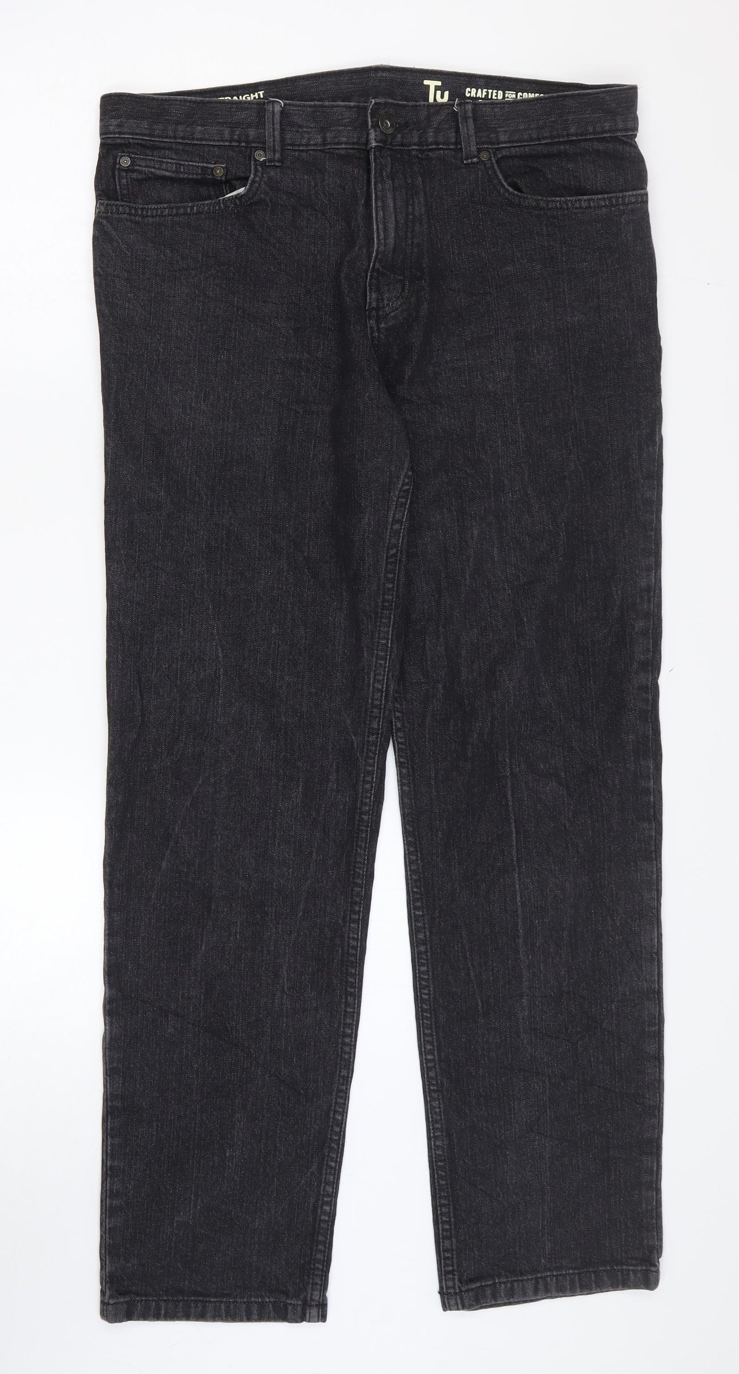 TU Mens Black Cotton Straight Jeans Size 36 in L32 in Regular Zip