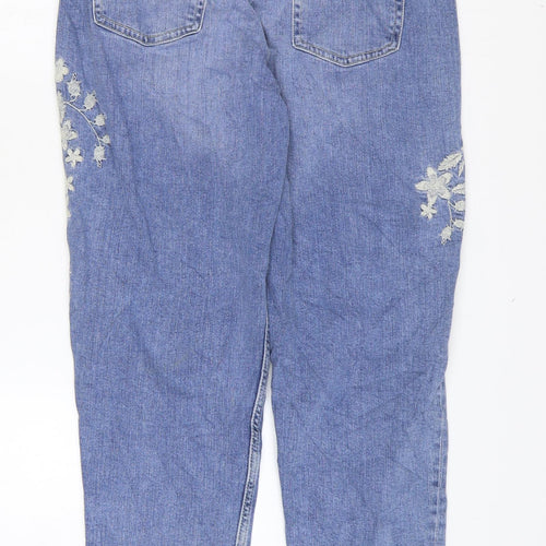Marks and Spencer Womens Blue Floral Cotton Mom Jeans Size 10 L29 in Regular Zip