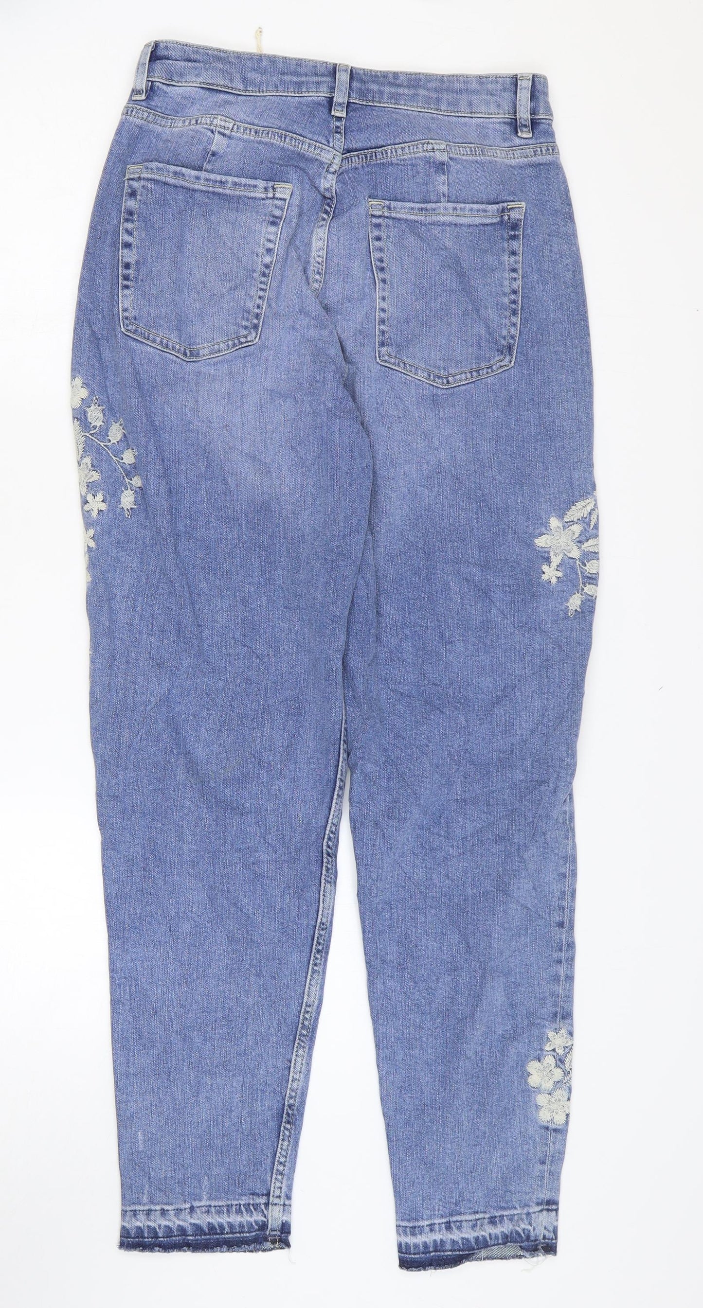 Marks and Spencer Womens Blue Floral Cotton Mom Jeans Size 10 L29 in Regular Zip