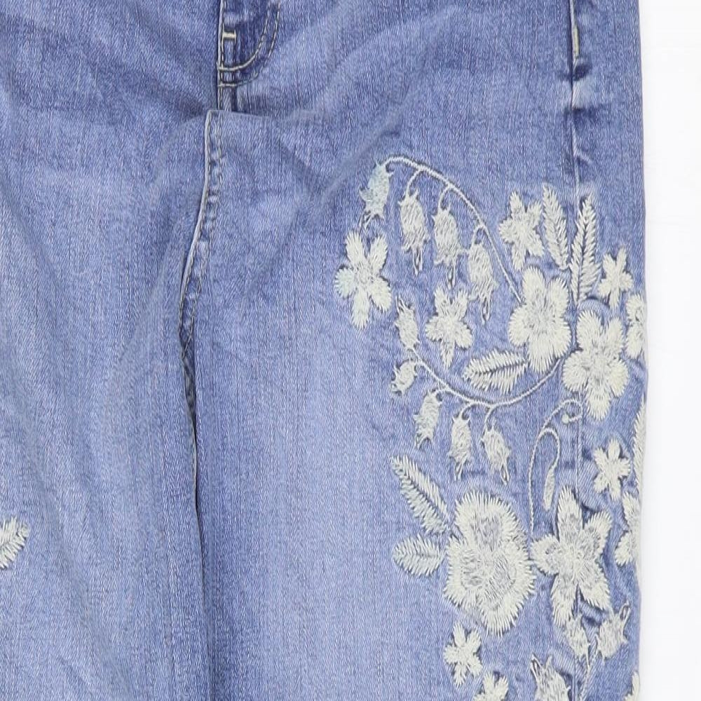 Marks and Spencer Womens Blue Floral Cotton Mom Jeans Size 10 L29 in Regular Zip