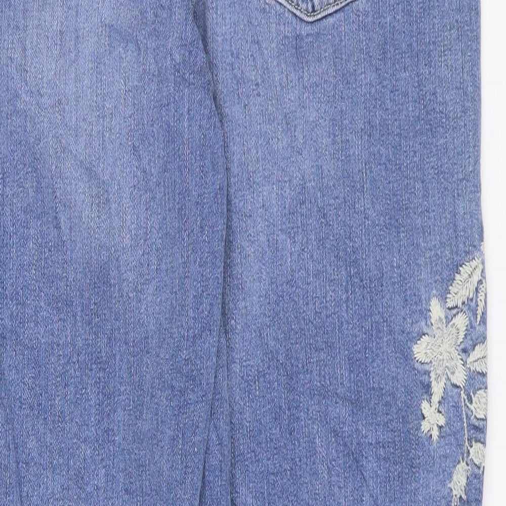 Marks and Spencer Womens Blue Floral Cotton Mom Jeans Size 10 L29 in Regular Zip