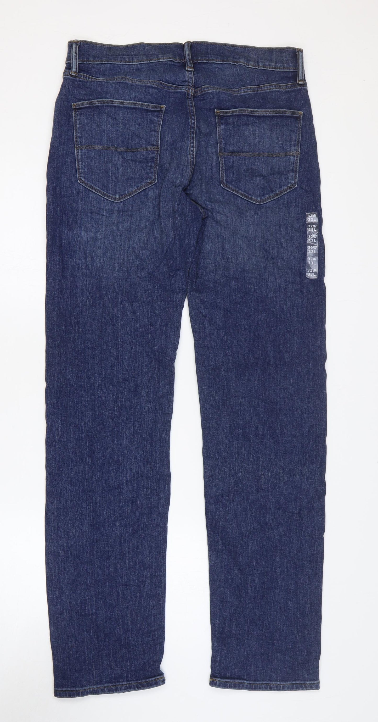 Marks and Spencer Mens Blue Cotton Straight Jeans Size 32 in L31 in Regular Zip