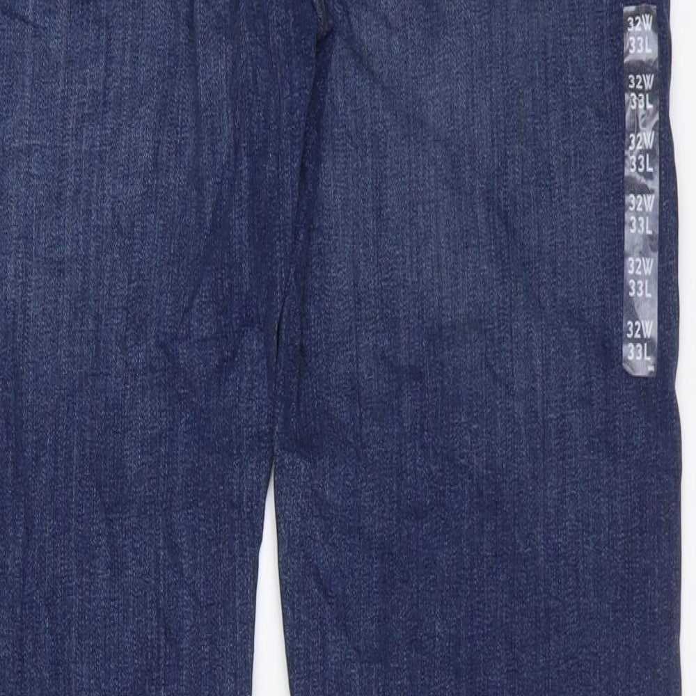 Marks and Spencer Mens Blue Cotton Straight Jeans Size 32 in L31 in Regular Zip