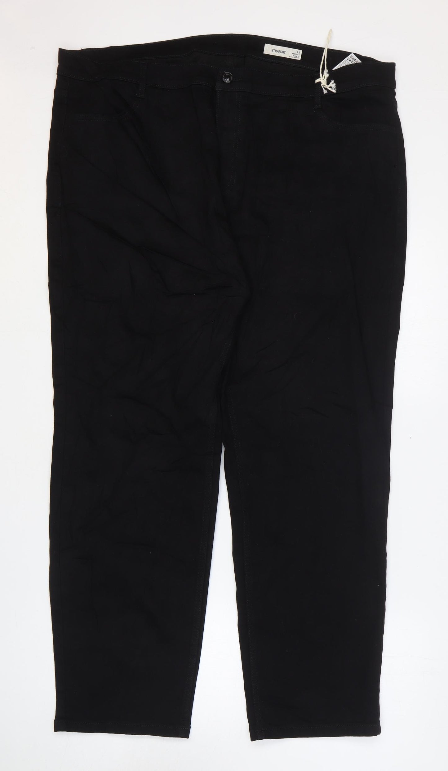 Marks and Spencer Womens Black Cotton Straight Jeans Size 22 L30 in Regular Zip