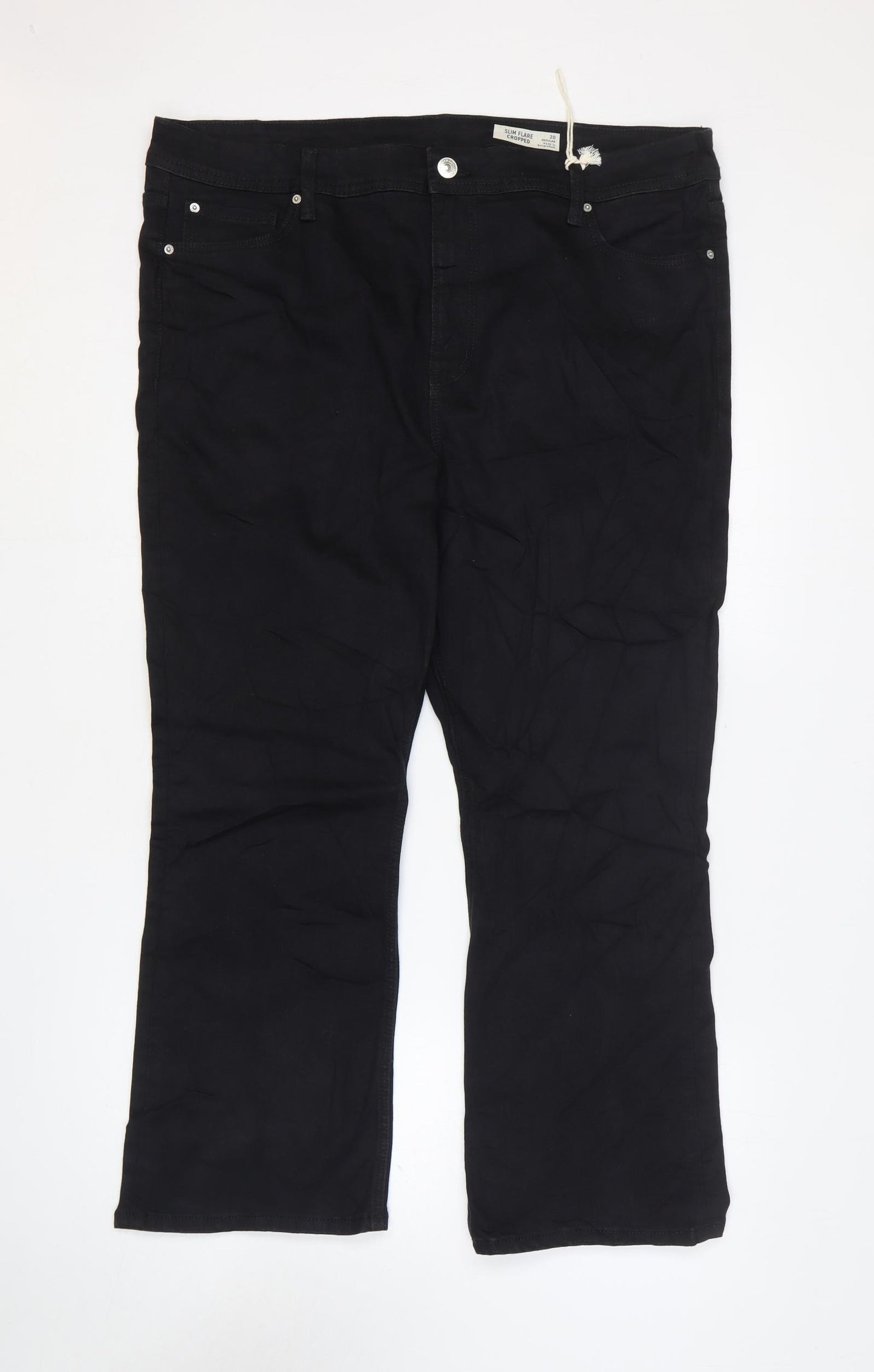 Marks and Spencer Womens Black Cotton Flared Jeans Size 20 L26 in Regular Zip