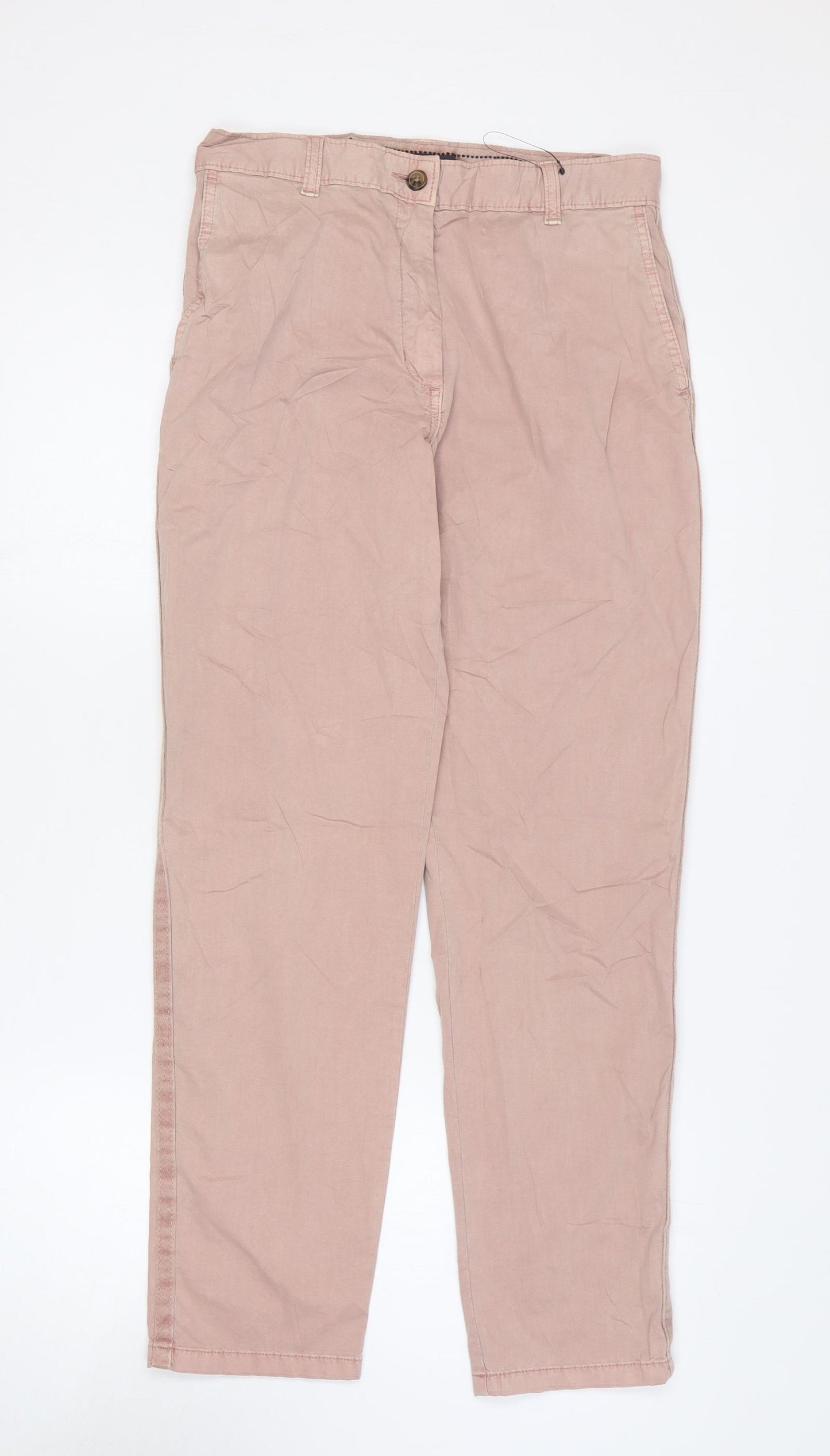 Marks and Spencer Womens Pink Cotton Trousers Size 8 L27 in Regular Zip