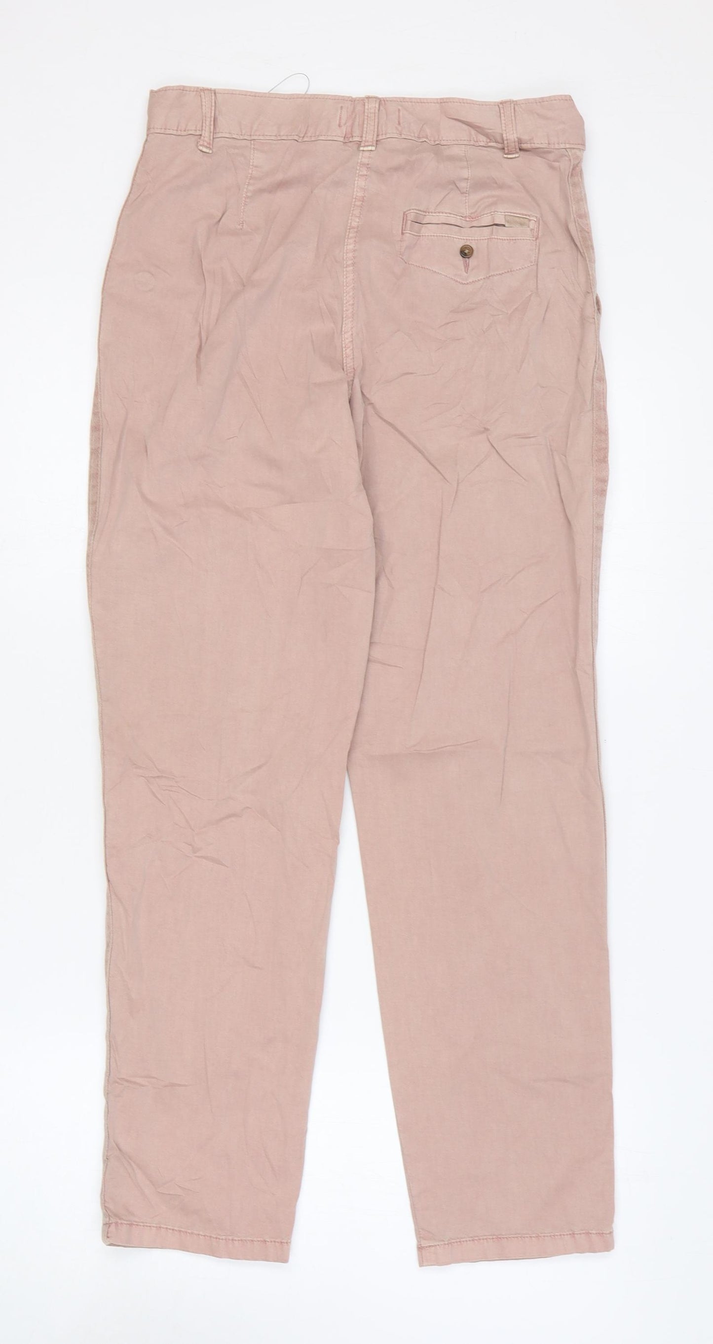 Marks and Spencer Womens Pink Cotton Trousers Size 8 L27 in Regular Zip