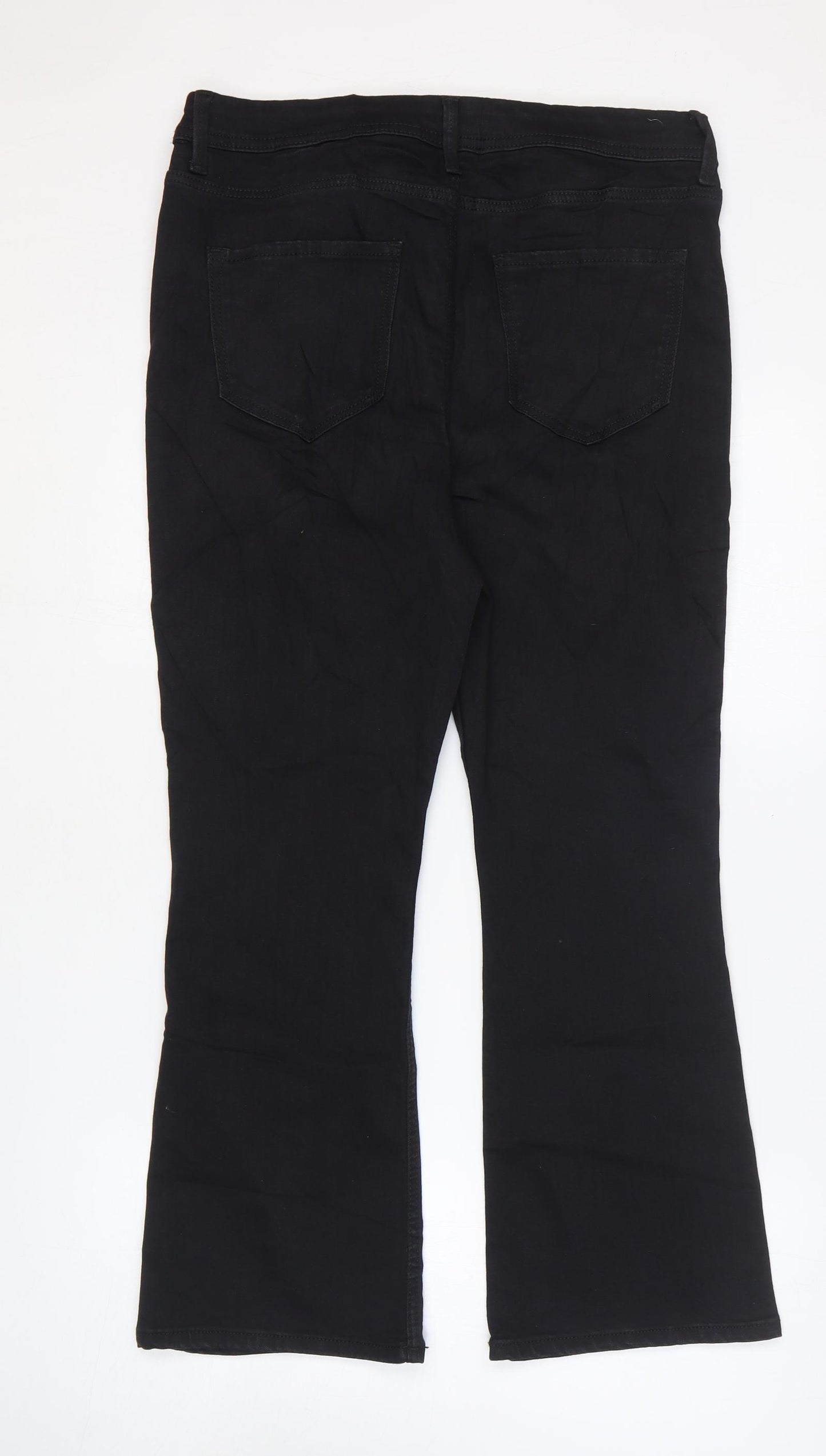 Marks and Spencer Womens Black Cotton Flared Jeans Size 14 L26 in Regular Zip - Cropped