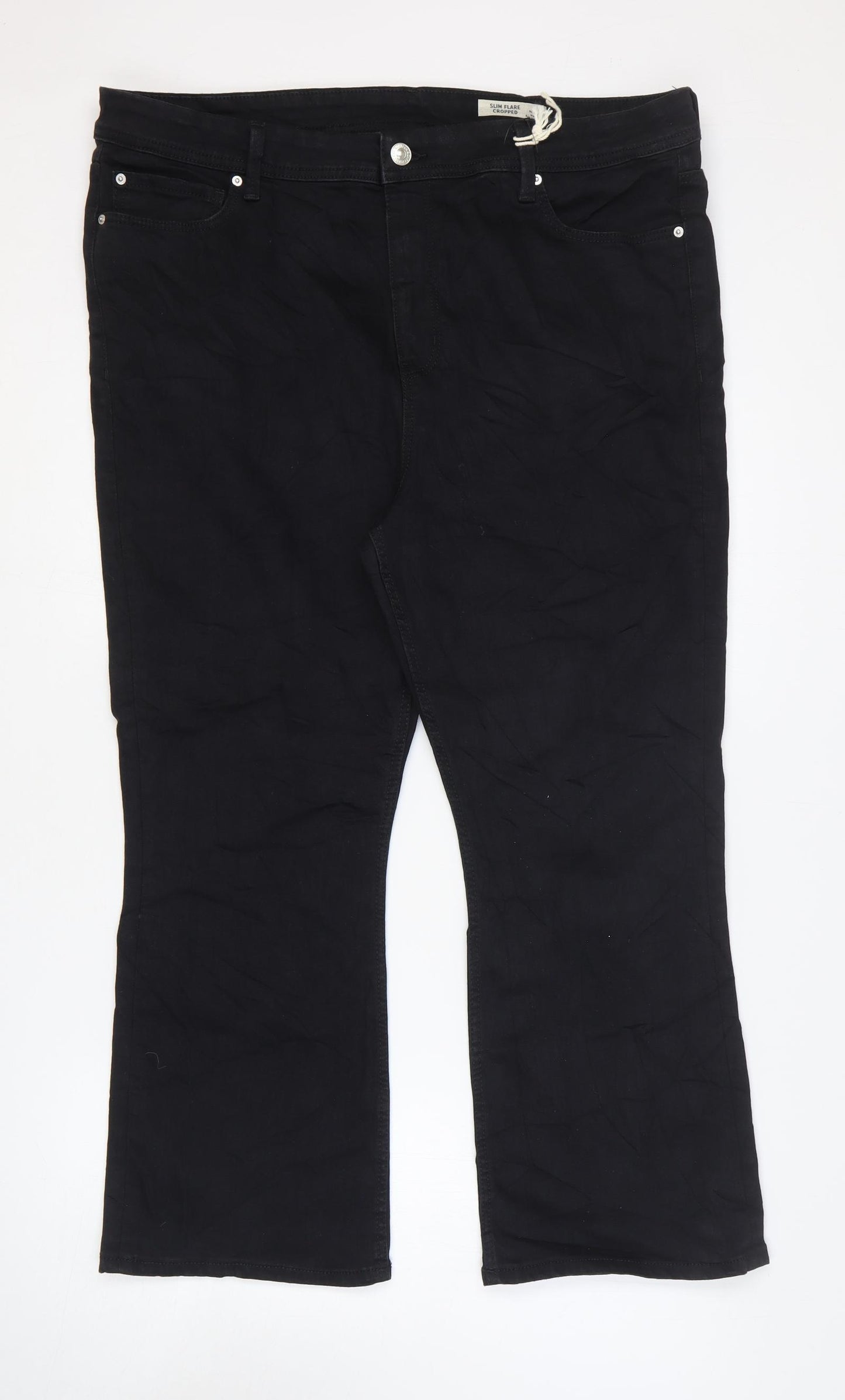 Marks and Spencer Womens Black Cotton Flared Jeans Size 20 L24 in Regular Zip