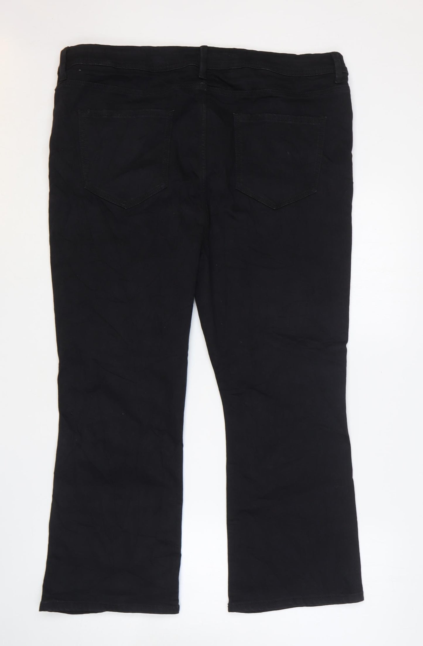 Marks and Spencer Womens Black Cotton Flared Jeans Size 20 L24 in Regular Zip