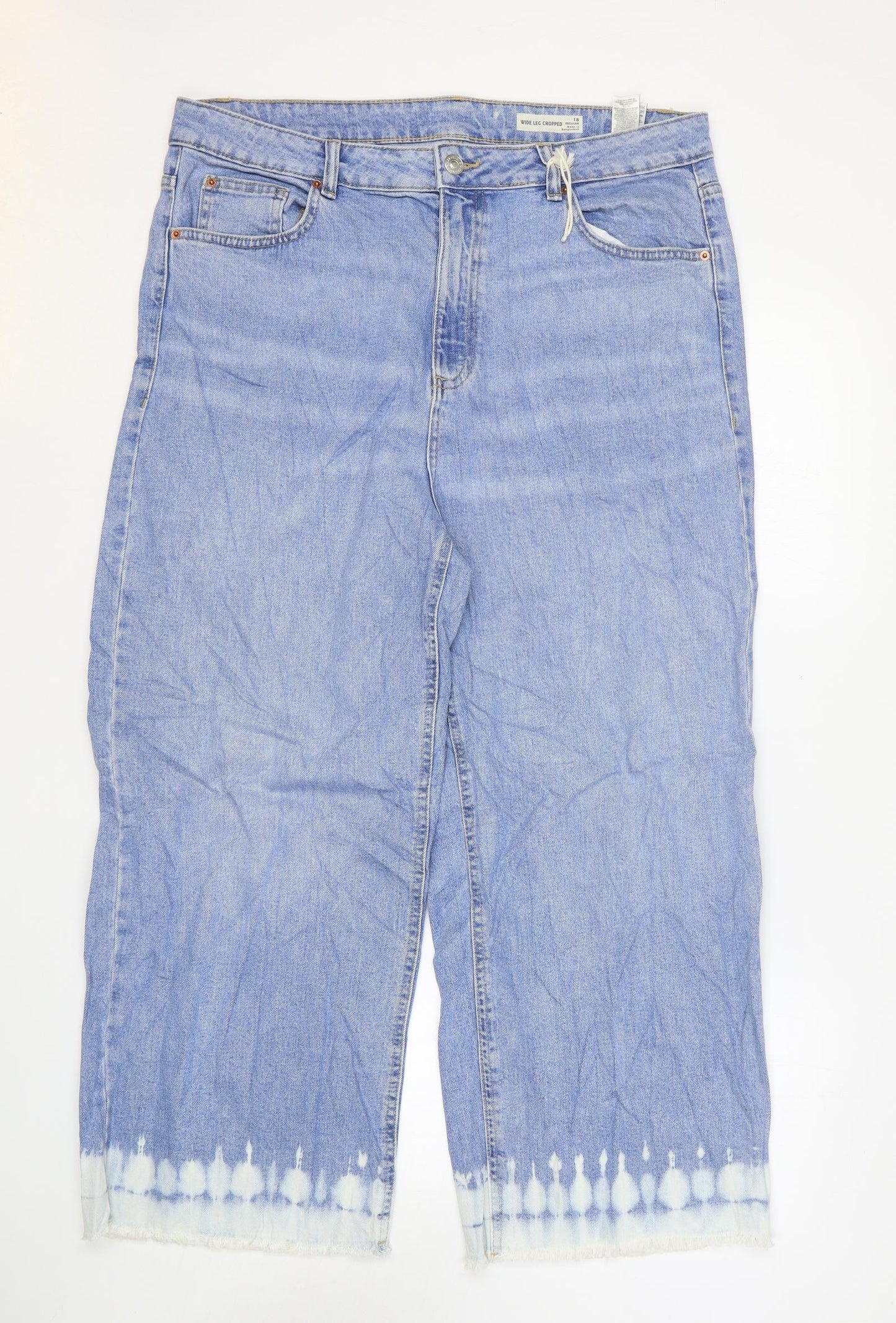 Marks and Spencer Womens Blue Cotton Wide-Leg Jeans Size 18 L25 in Regular Zip