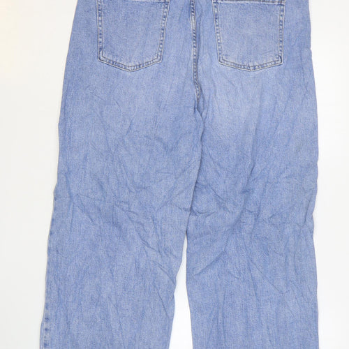 Marks and Spencer Womens Blue Cotton Wide-Leg Jeans Size 18 L25 in Regular Zip