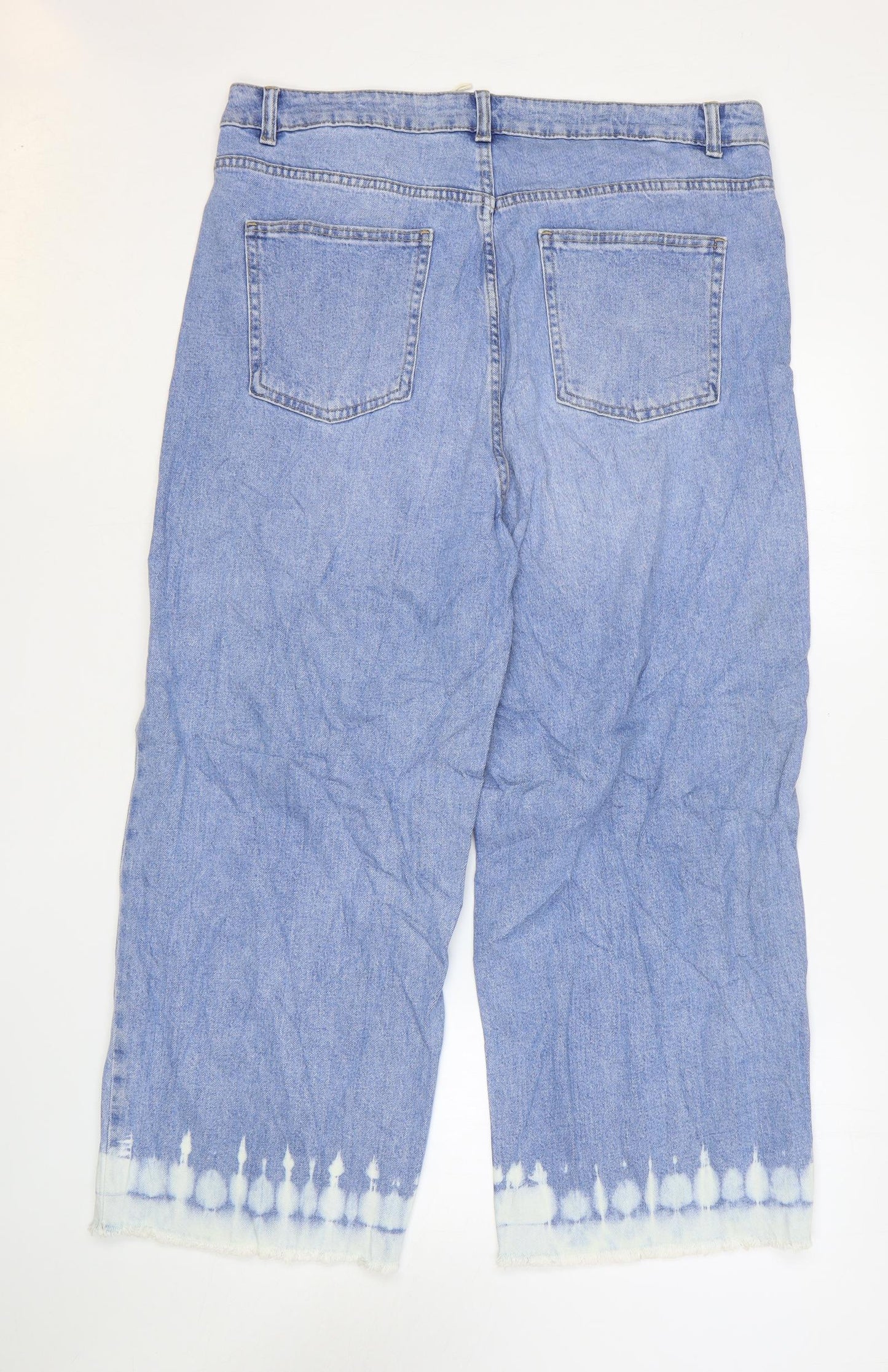 Marks and Spencer Womens Blue Cotton Wide-Leg Jeans Size 18 L25 in Regular Zip