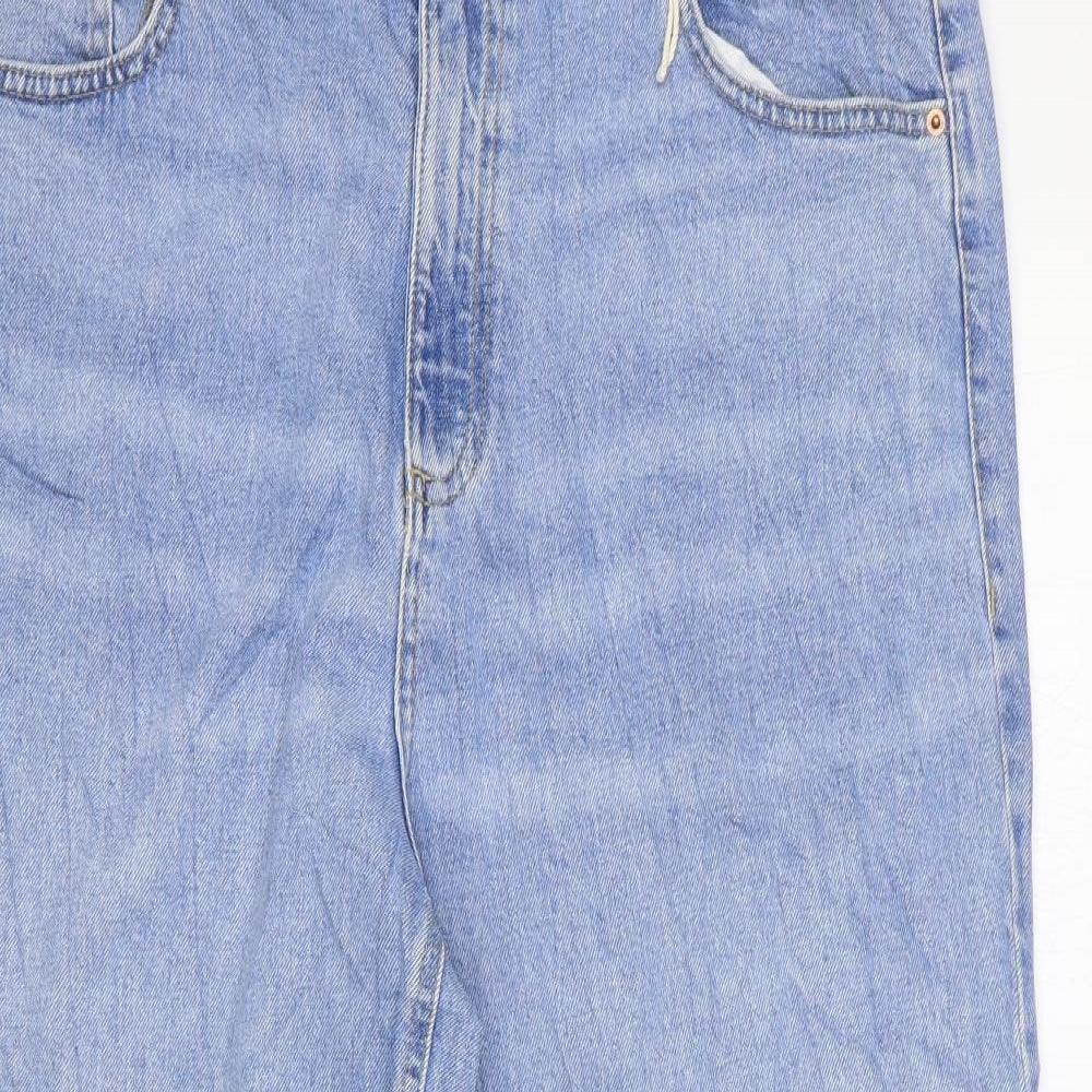 Marks and Spencer Womens Blue Cotton Wide-Leg Jeans Size 18 L25 in Regular Zip