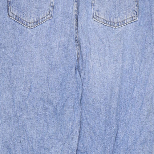 Marks and Spencer Womens Blue Cotton Wide-Leg Jeans Size 18 L25 in Regular Zip