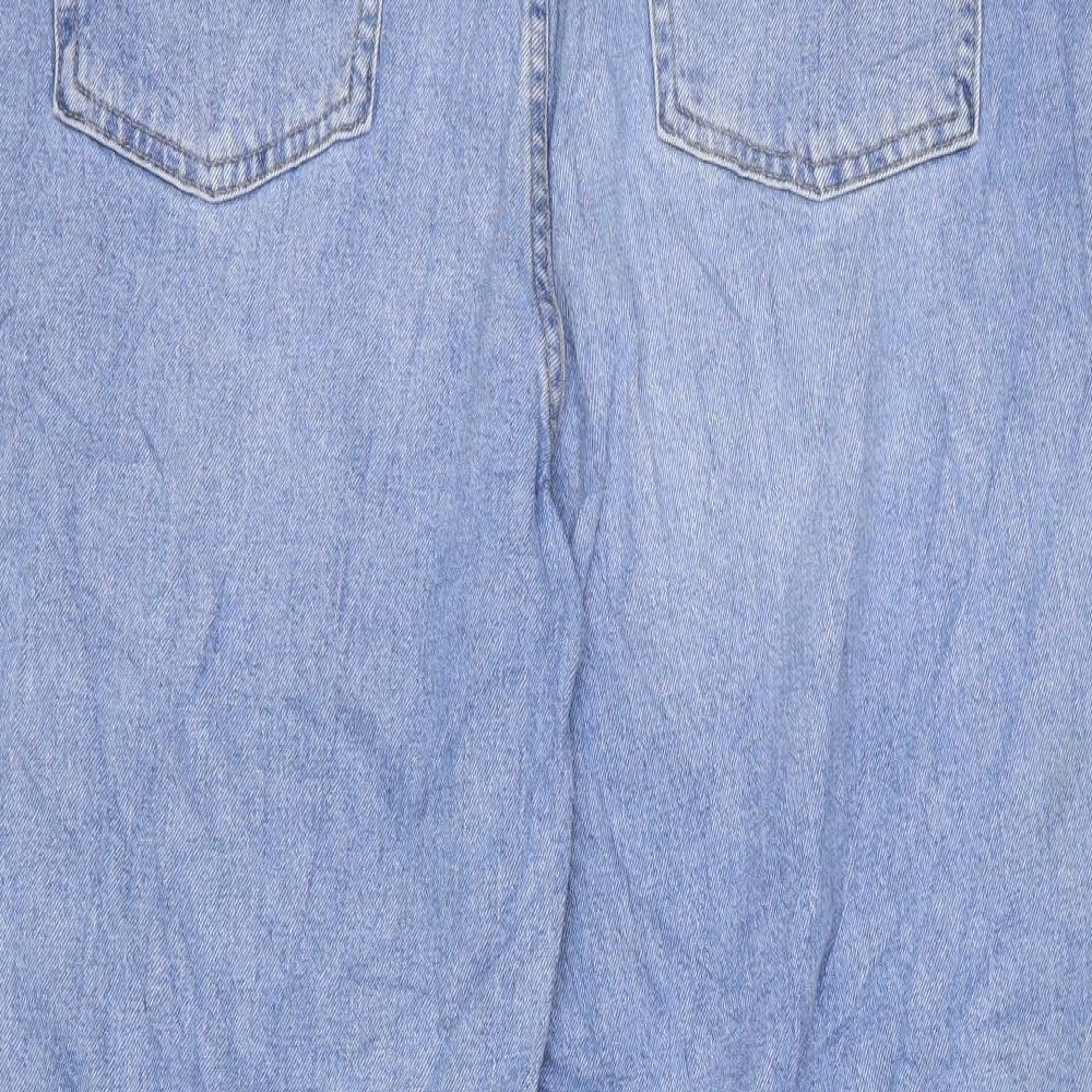 Marks and Spencer Womens Blue Cotton Wide-Leg Jeans Size 18 L25 in Regular Zip