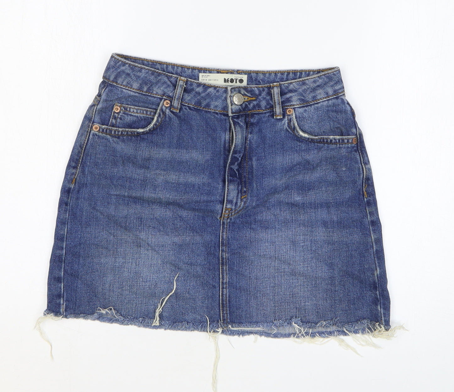 Topshop Womens Blue Cotton Mini Skirt Size 8 Zip