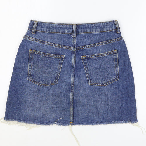 Topshop Womens Blue Cotton Mini Skirt Size 8 Zip