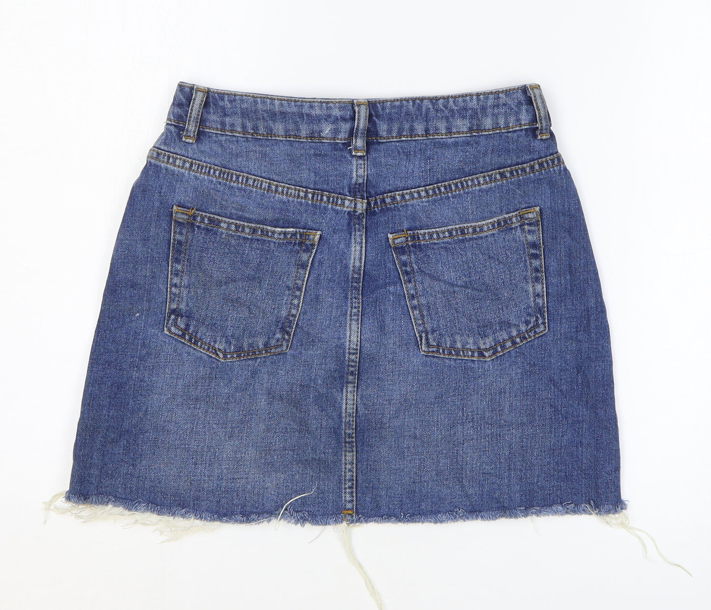 Topshop Womens Blue Cotton Mini Skirt Size 8 Zip