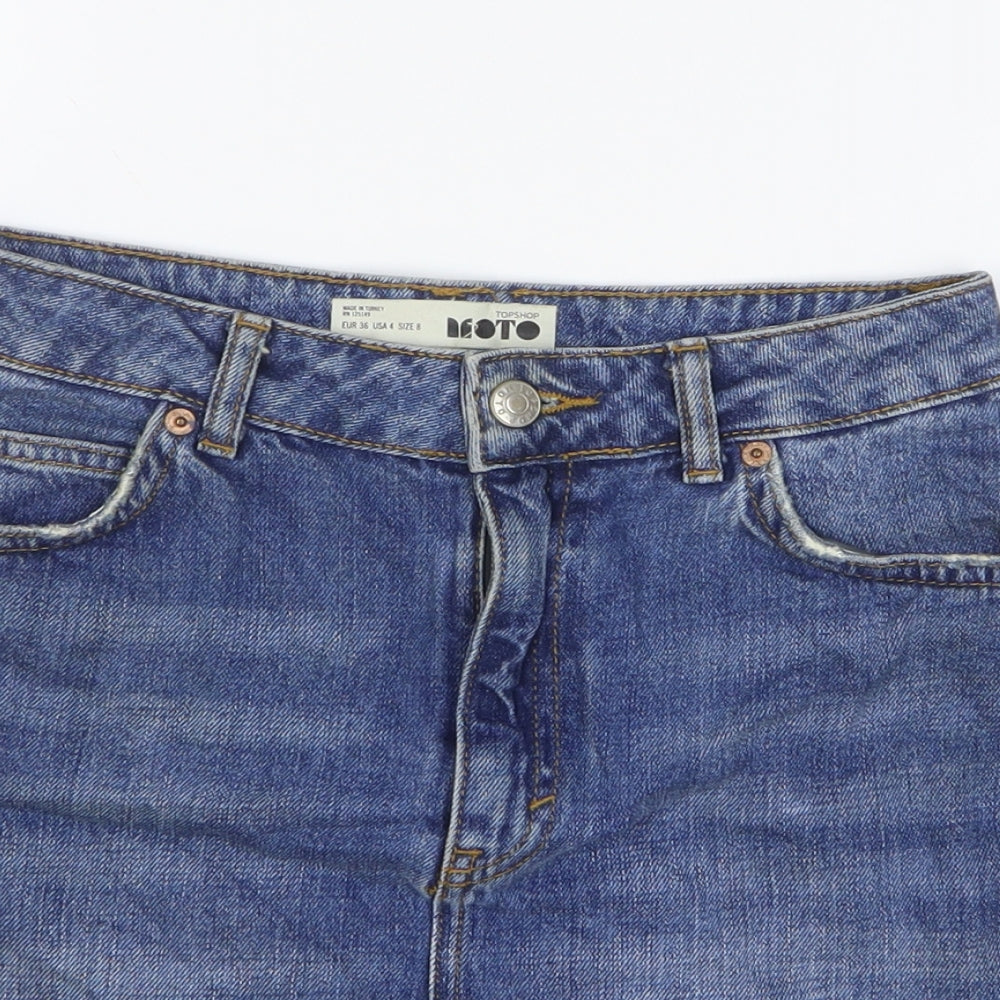 Topshop Womens Blue Cotton Mini Skirt Size 8 Zip