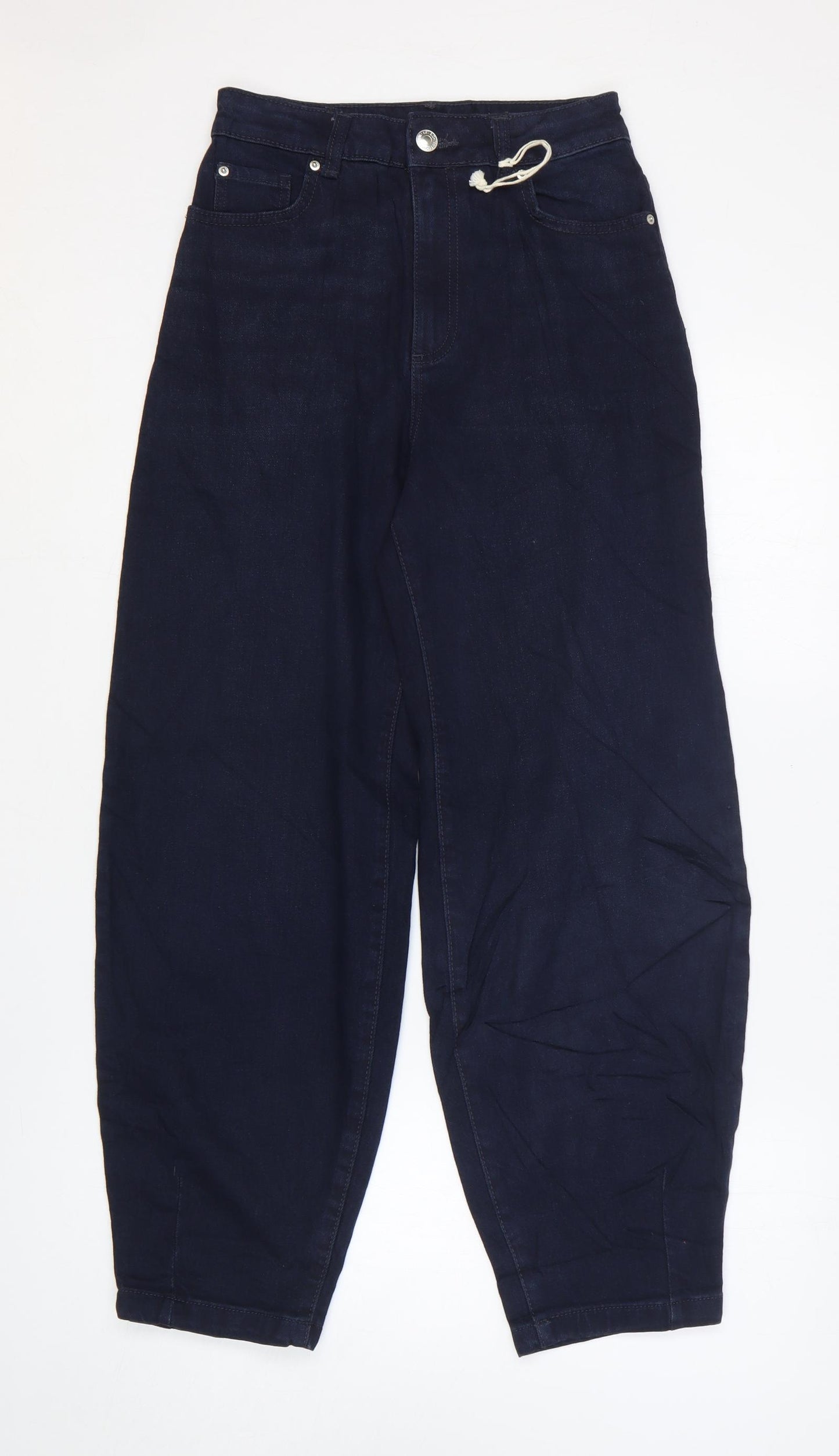 Marks and Spencer Womens Blue Cotton Wide-Leg Jeans Size 6 L27 in Regular Zip