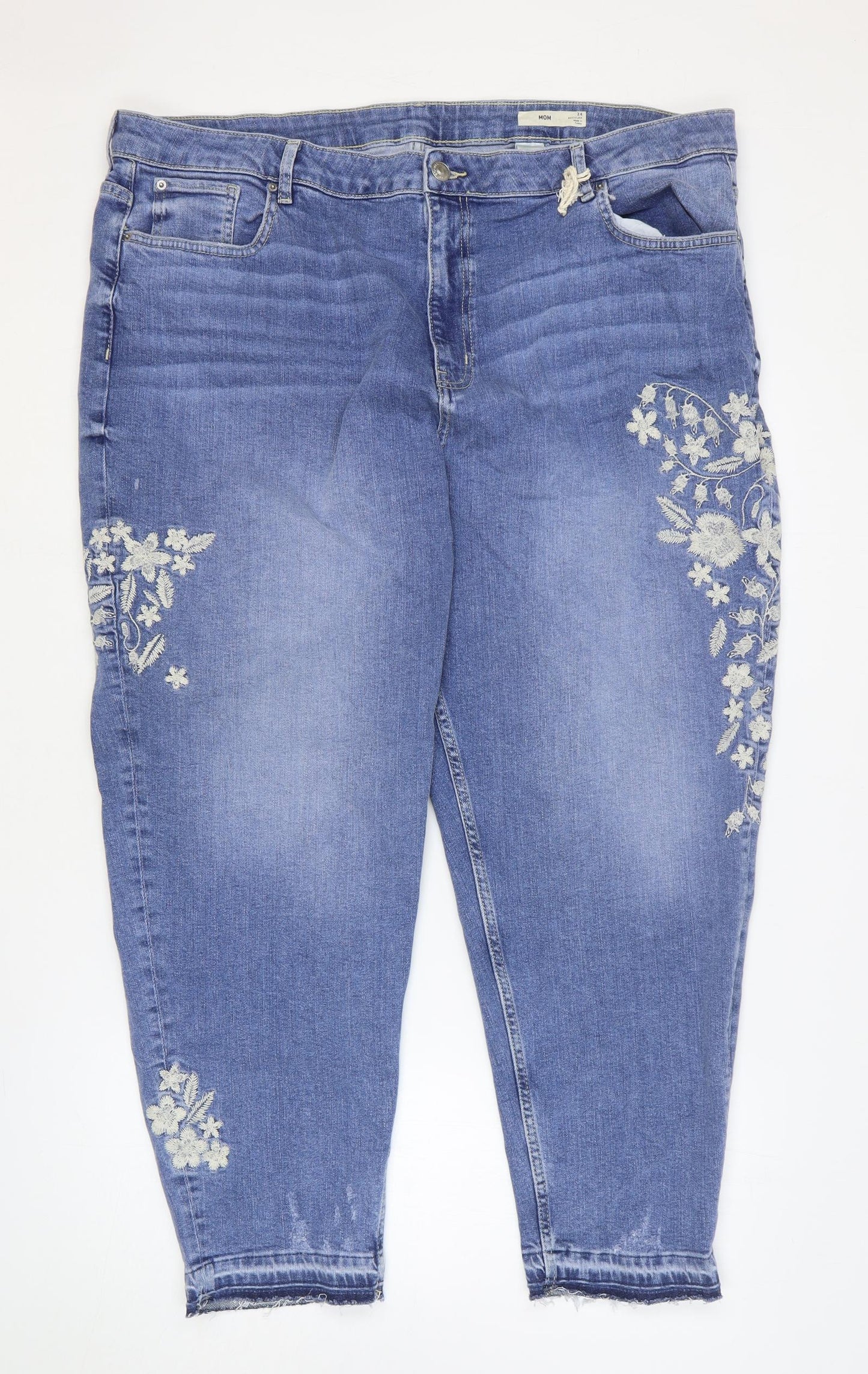 Marks and Spencer Womens Blue Floral Cotton Mom Jeans Size 24 L26 in Regular Button