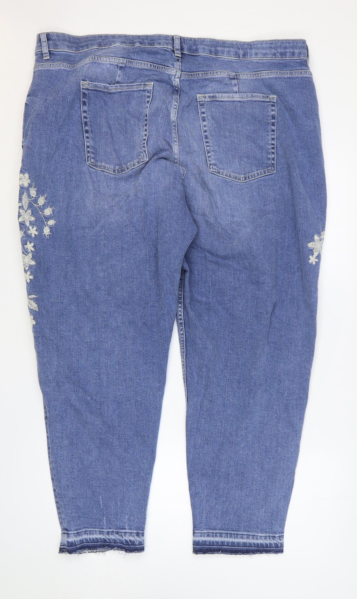 Marks and Spencer Womens Blue Floral Cotton Mom Jeans Size 24 L26 in Regular Button