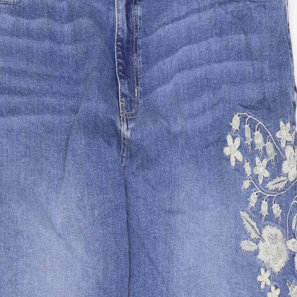 Marks and Spencer Womens Blue Floral Cotton Mom Jeans Size 24 L26 in Regular Button
