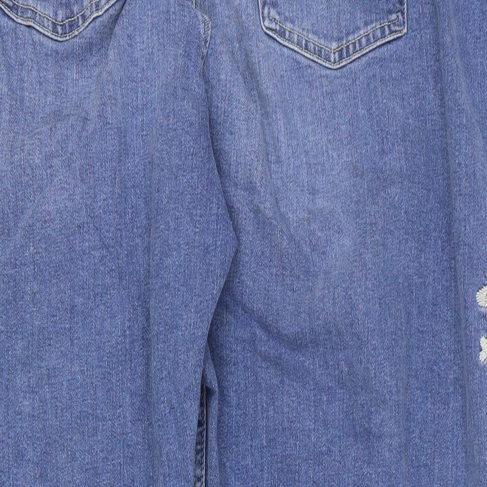 Marks and Spencer Womens Blue Floral Cotton Mom Jeans Size 24 L26 in Regular Button