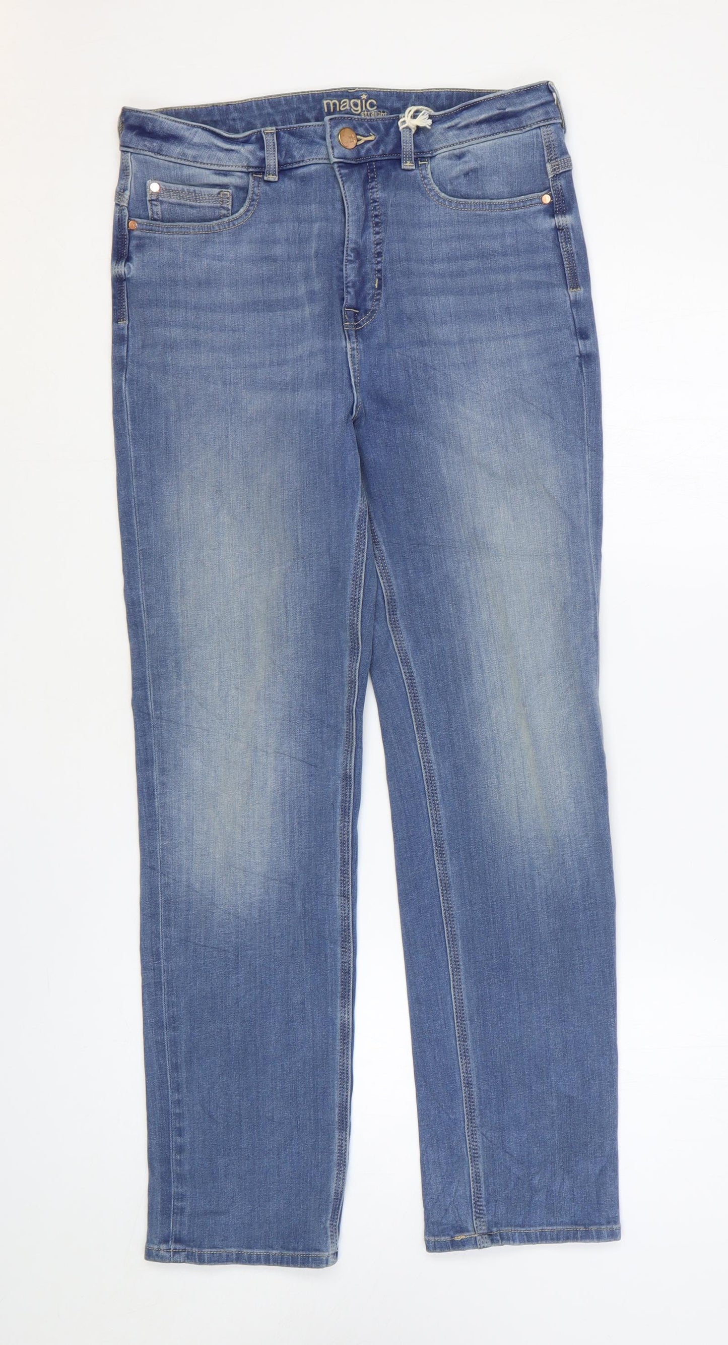 Marks and Spencer Womens Blue Cotton Straight Jeans Size 12 L28 in Regular Zip