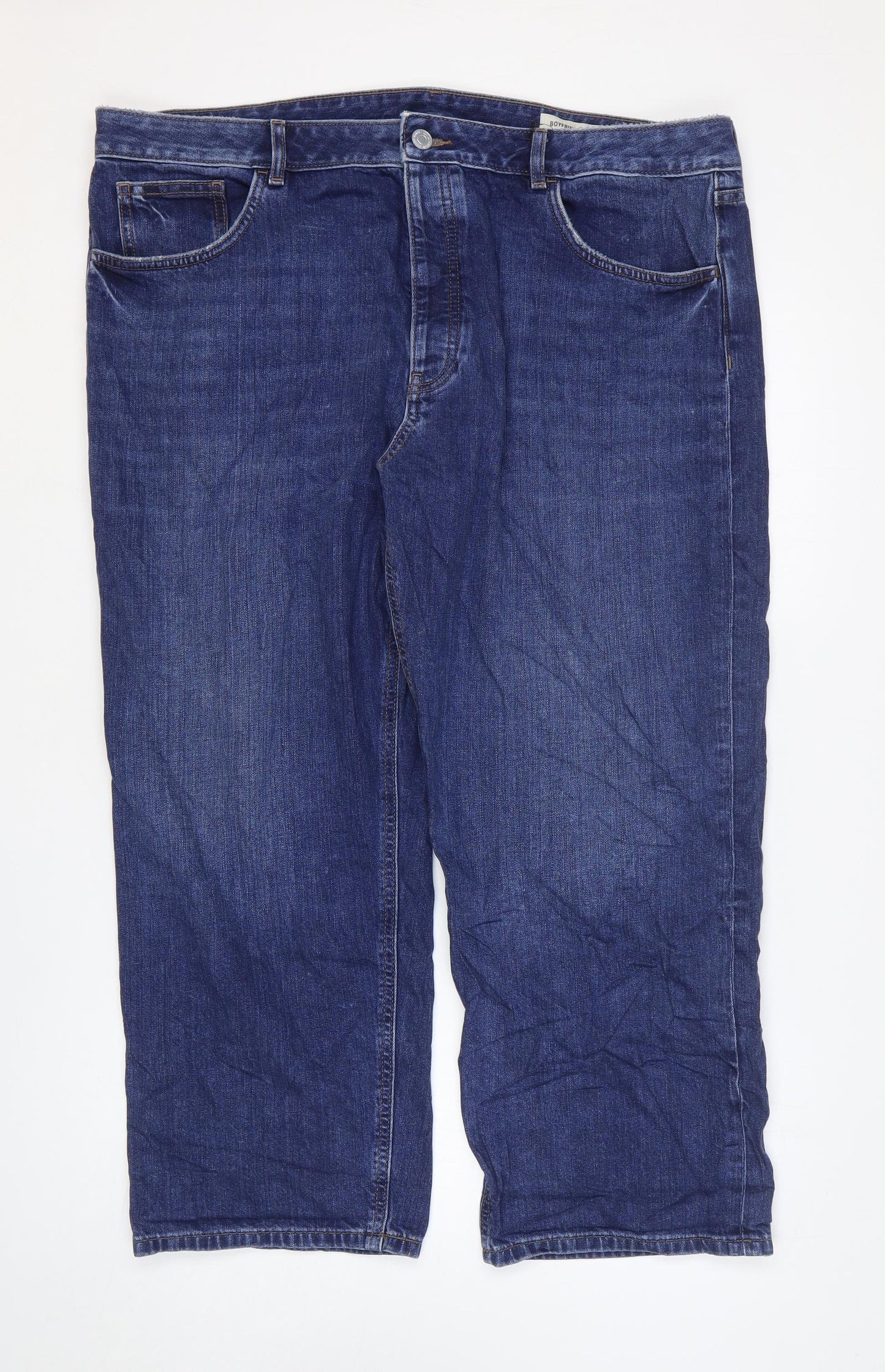 Marks and Spencer Womens Blue Cotton Boyfriend Jeans Size 20 L26 in Regular Zip