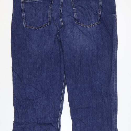 Marks and Spencer Womens Blue Cotton Boyfriend Jeans Size 20 L26 in Regular Zip