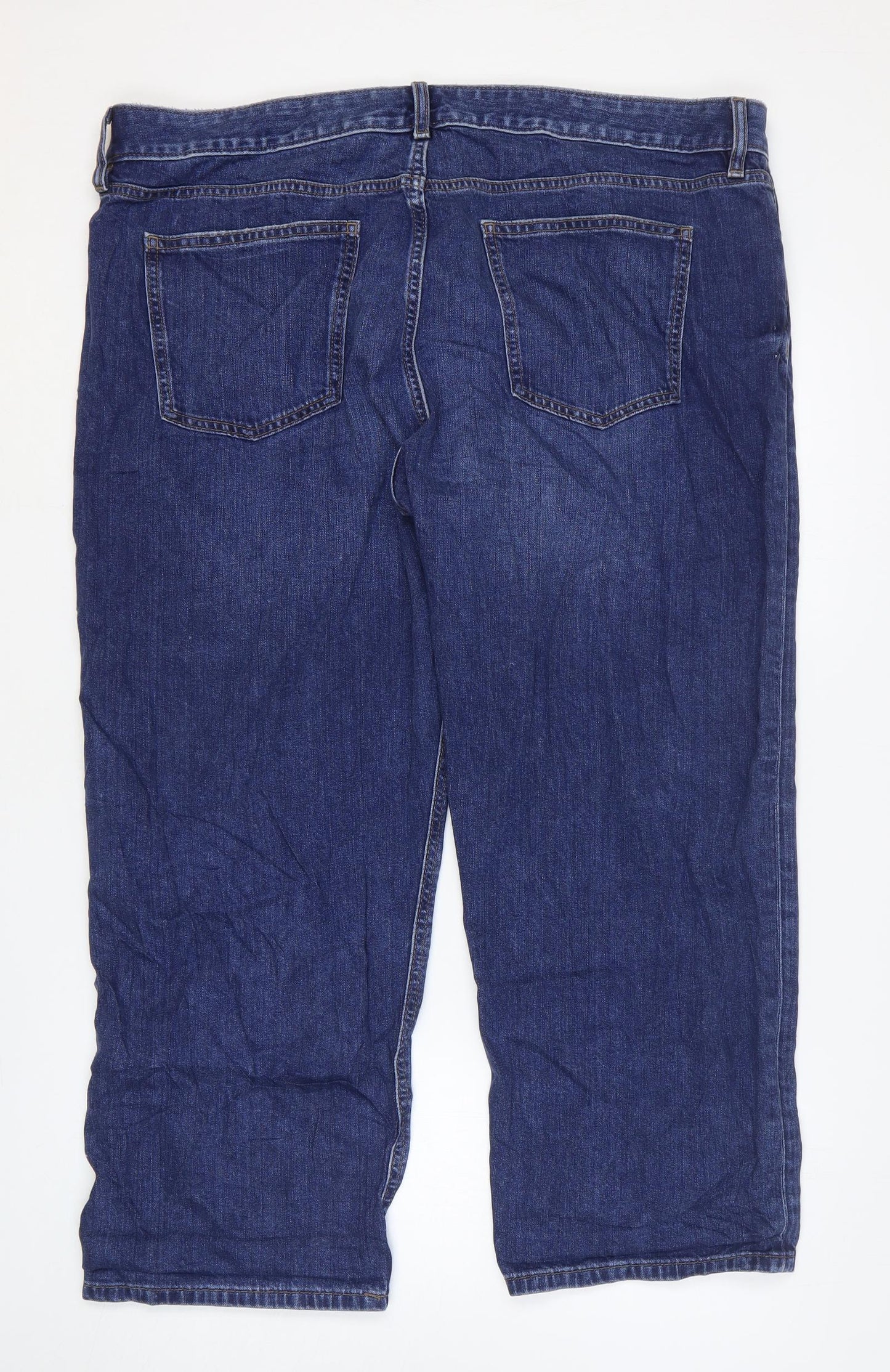 Marks and Spencer Womens Blue Cotton Boyfriend Jeans Size 20 L26 in Regular Zip