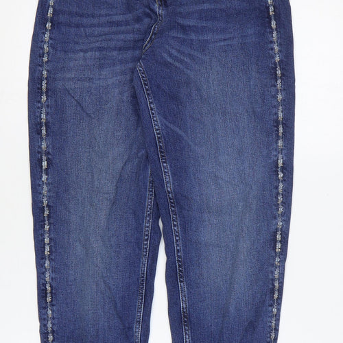 Marks and Spencer Womens Blue Cotton Mom Jeans Size 8 L28 in Regular Zip