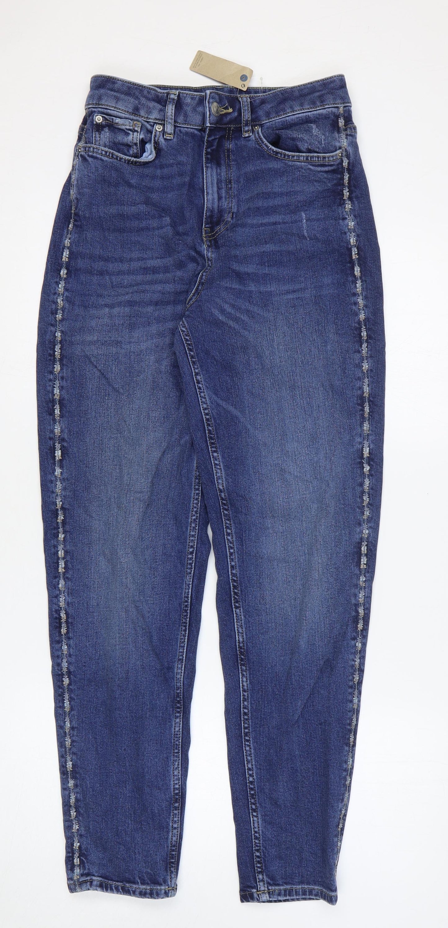 Marks and Spencer Womens Blue Cotton Mom Jeans Size 8 L28 in Regular Zip