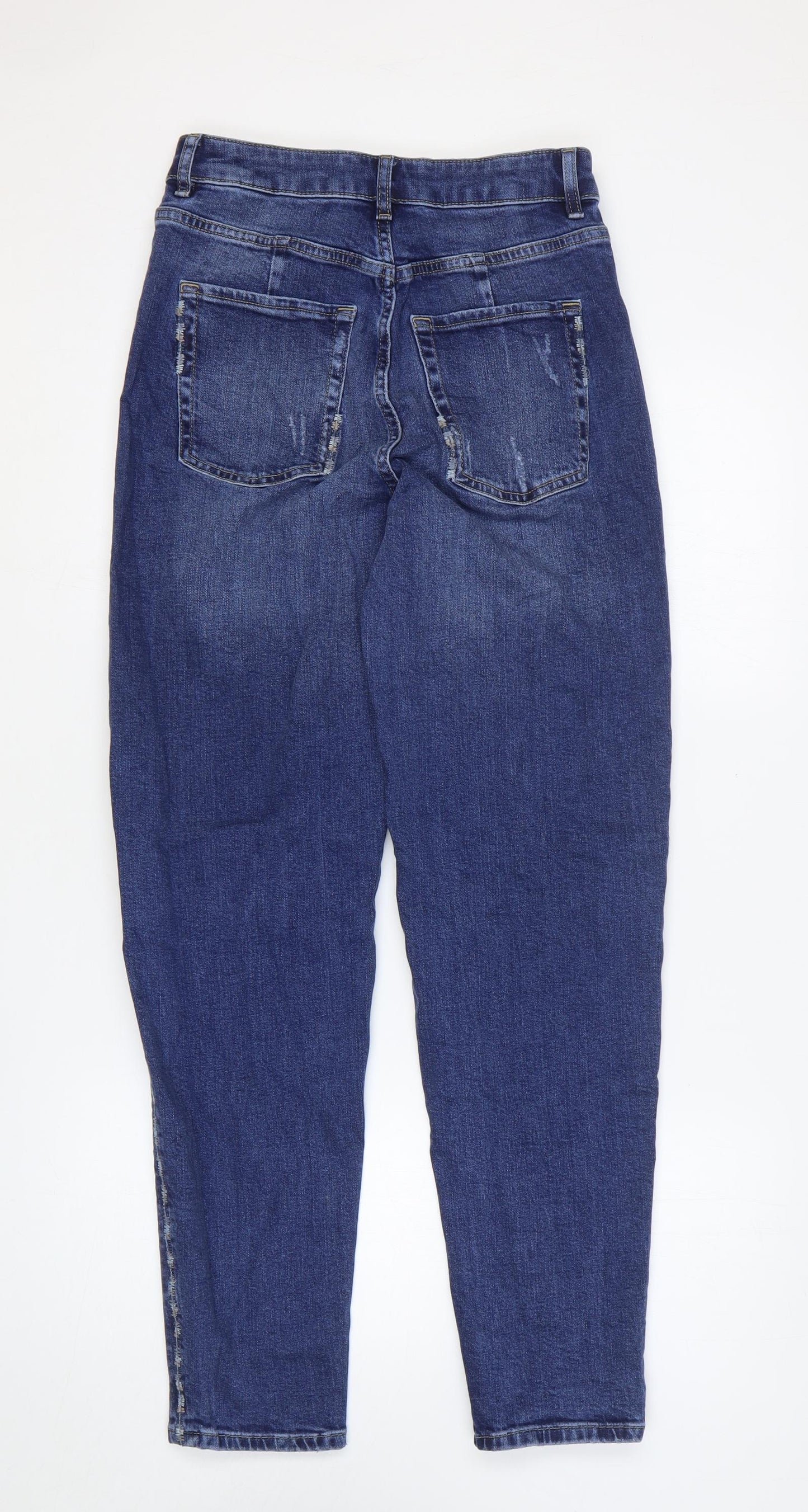 Marks and Spencer Womens Blue Cotton Mom Jeans Size 8 L28 in Regular Zip
