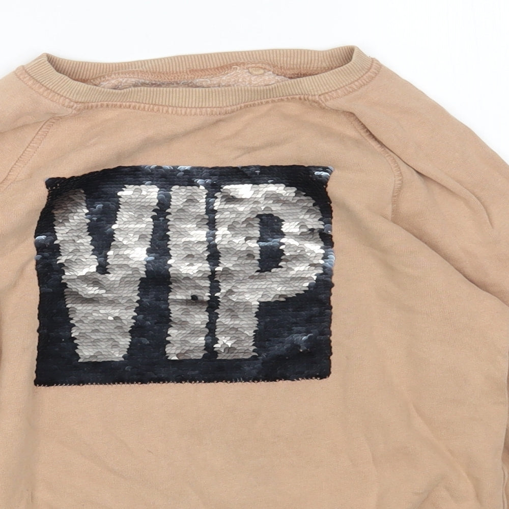 NEXT Womens Beige Round Neck Cotton Pullover Jumper - VIP