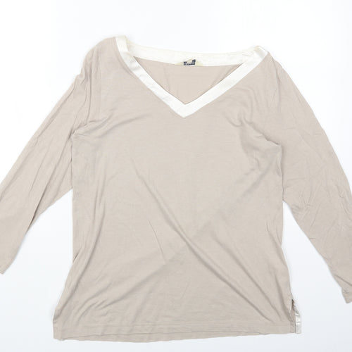 BONSOIR Womens Beige Modal Basic T-Shirt Size M V-Neck