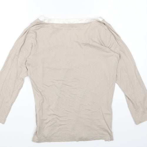 BONSOIR Womens Beige Modal Basic T-Shirt Size M V-Neck