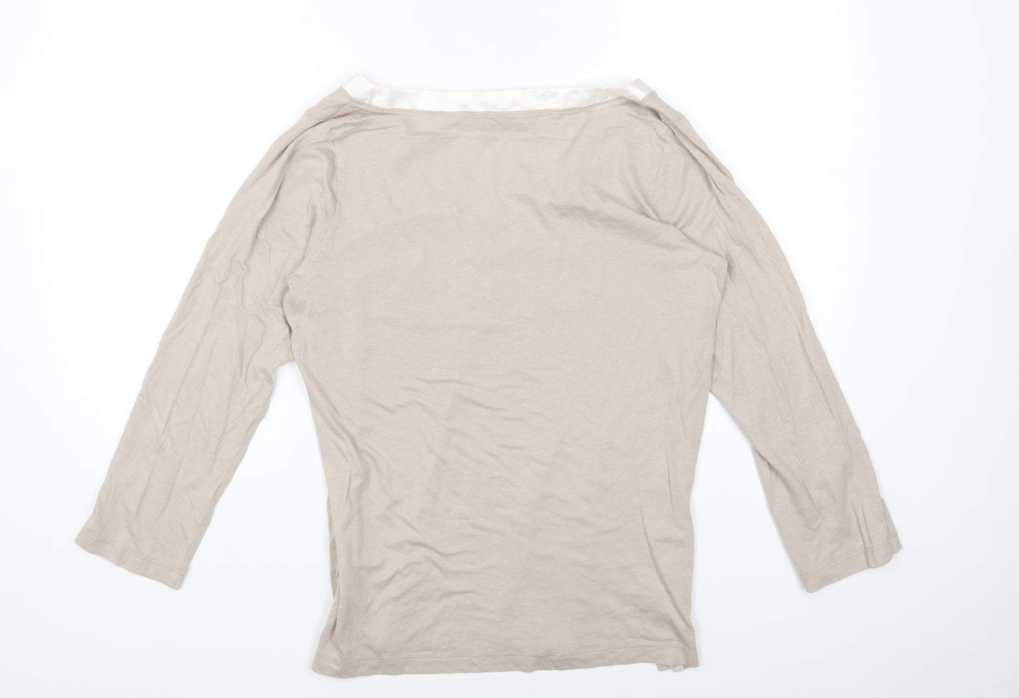 BONSOIR Womens Beige Modal Basic T-Shirt Size M V-Neck