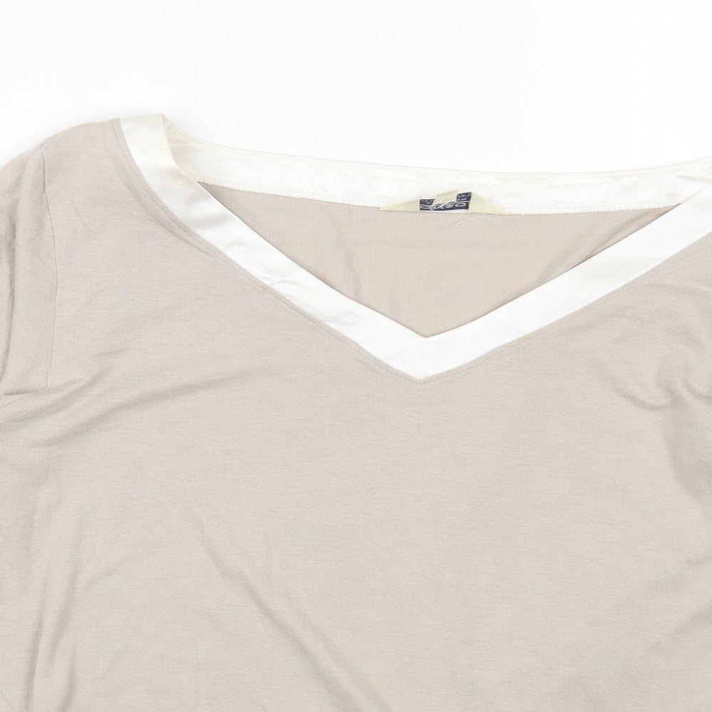 BONSOIR Womens Beige Modal Basic T-Shirt Size M V-Neck