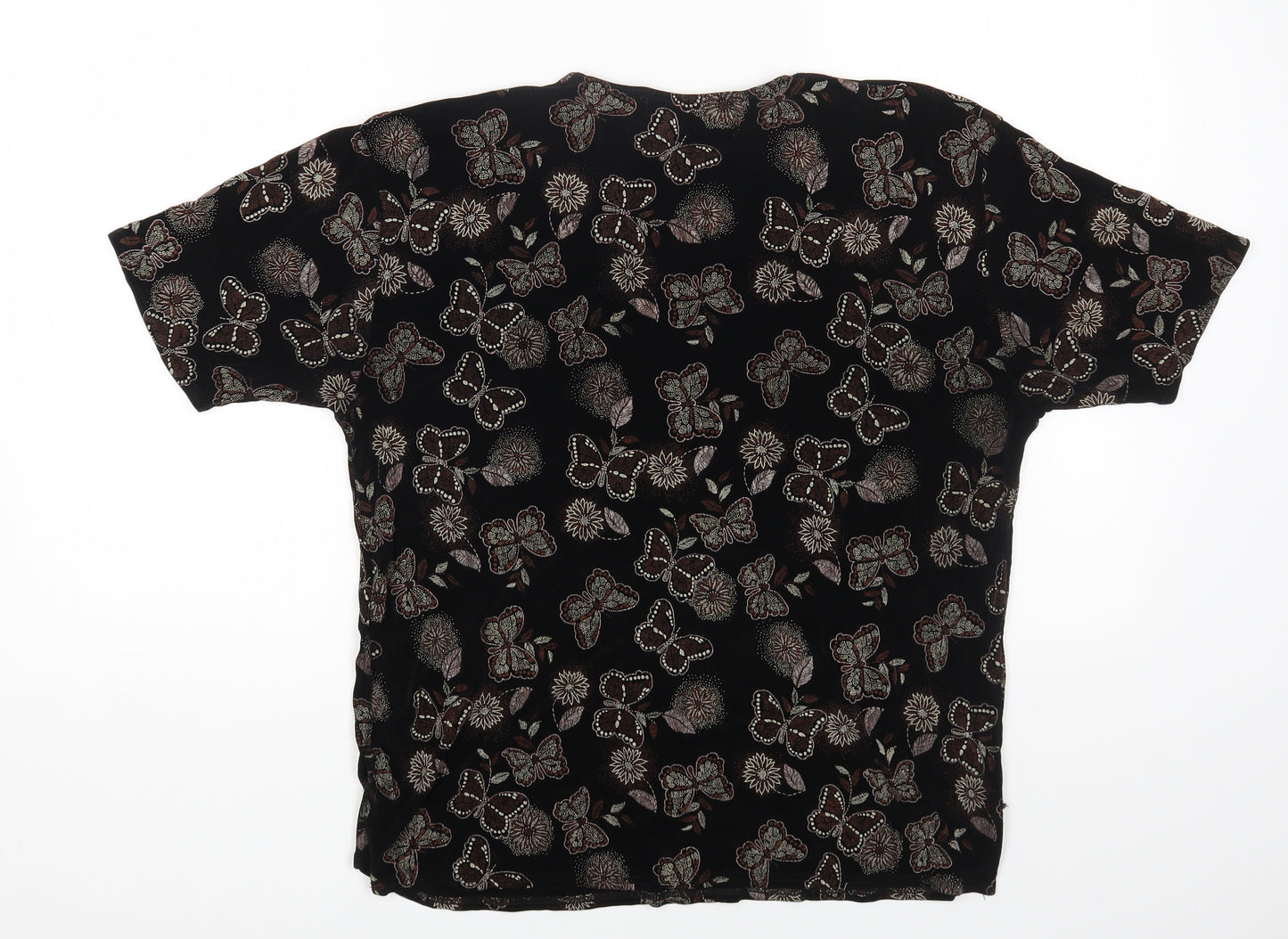 Eternal Womens Black Geometric Acetate Basic T-Shirt Size L Round Neck